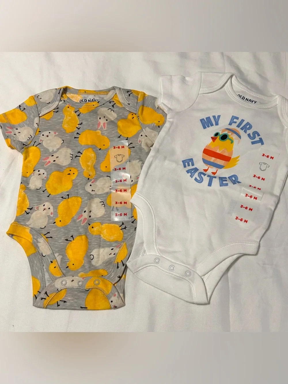 3-6 Month Old Navy Baby Bodysuit - Yellow Chicks & White 'My First Easter' NEW!